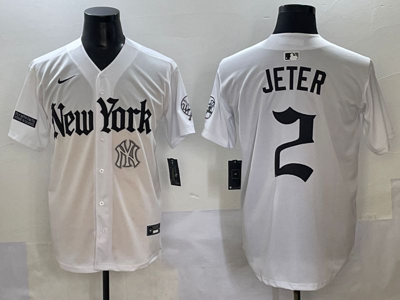 Men 2025 New York Yankees #2 Jeter White Five generations Joint Name Nike MLB Jersey style 19->new york yankees->MLB Jersey